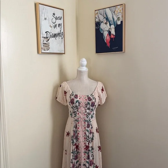 Angie Cream Floral Midi Dress - Picture 3 of 14